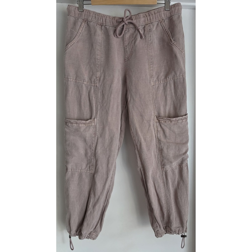 Nicole Miller New York Women's Linen Pants Size L Mauve Joggers Breathable